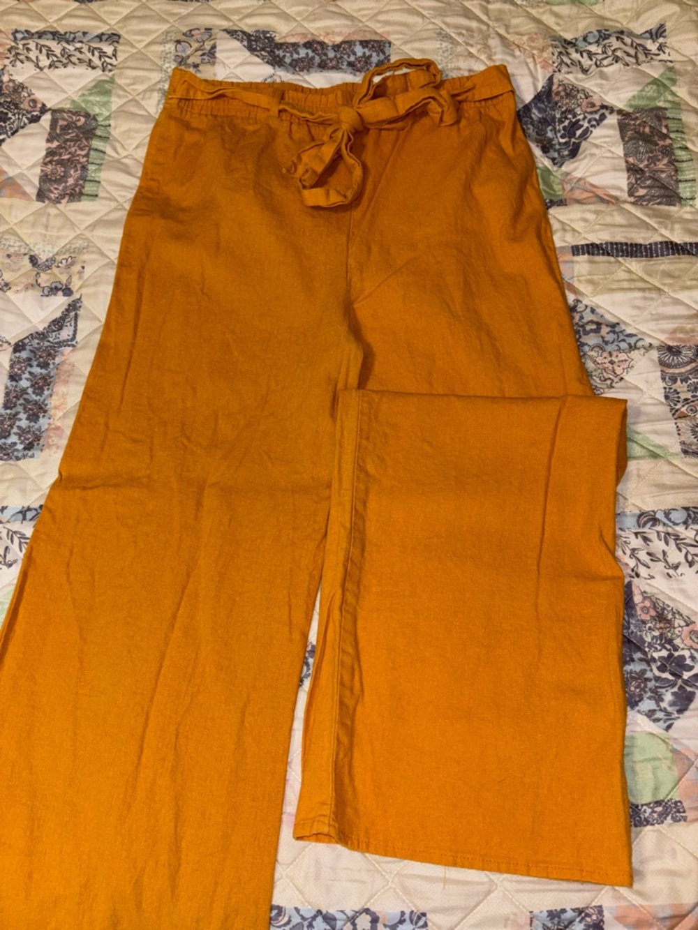 Paperbag Wide Leg Pants in Mustard Orange